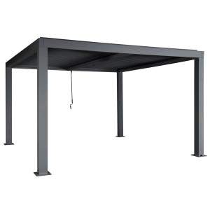 Anthrazitfarbene MCW Pergola mit Lamellendach und Aluminiumgestell (3x4m) für Terrasse.