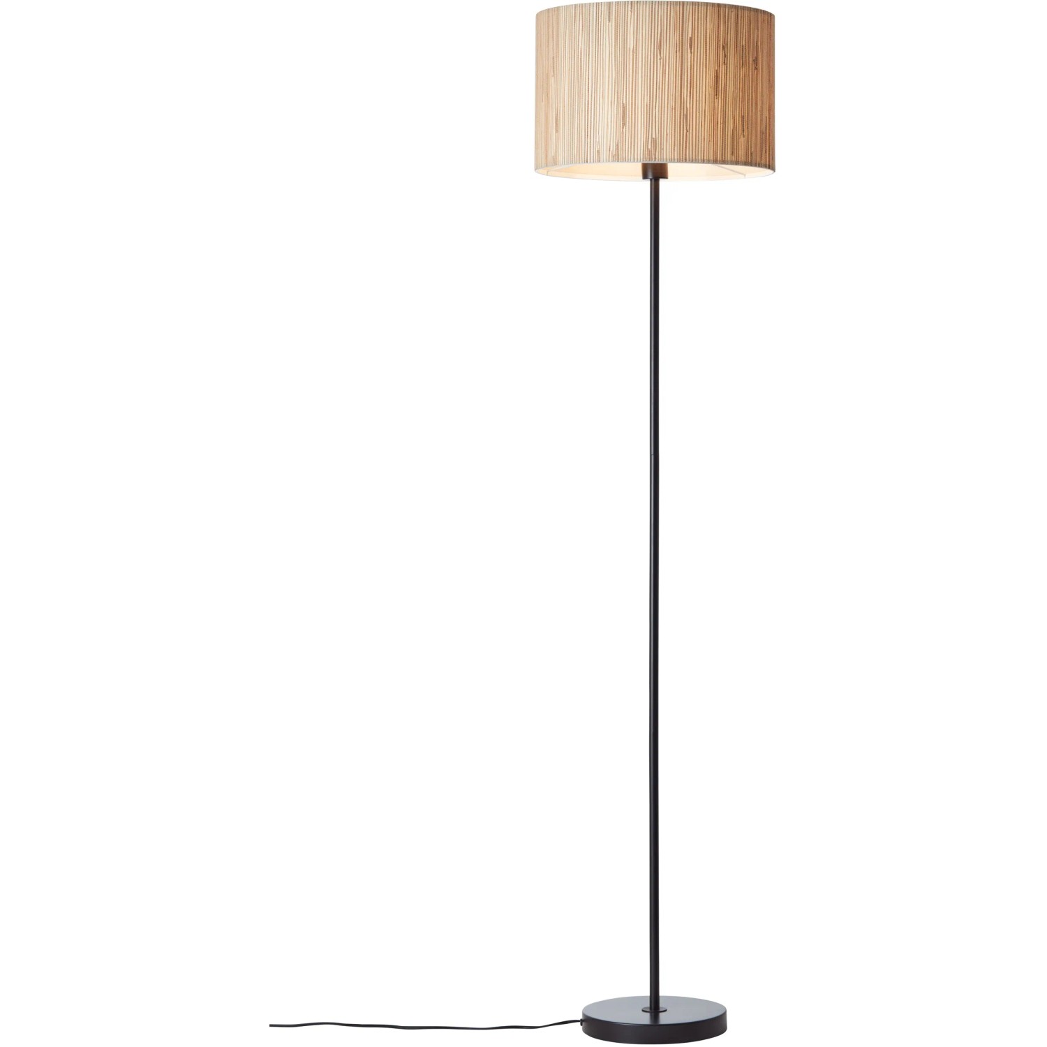 Schwarze Brilliant Standleuchte Wimea mit Natur-Schirm aus Seegras.