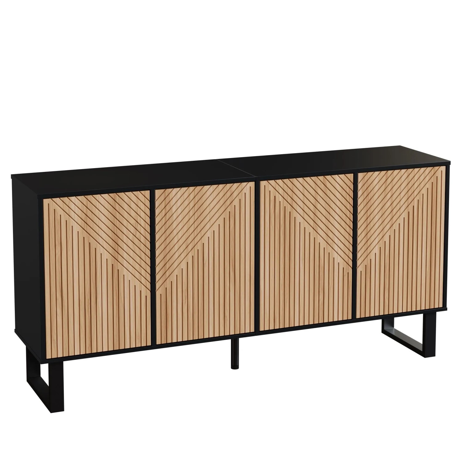 Okwish Sideboard Mit 3D Streifenfront Stauraum Wohnzimmer 160x75x38cm Schwarz Natur
