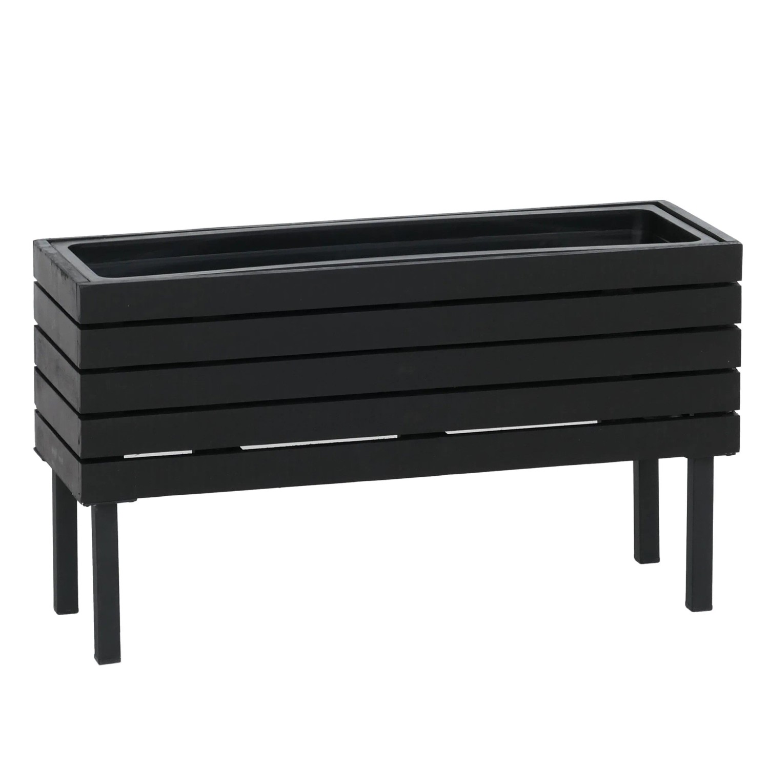 MCW Pflanzkasten P84 Stahl Akazie 36x62x22cm Schwarz