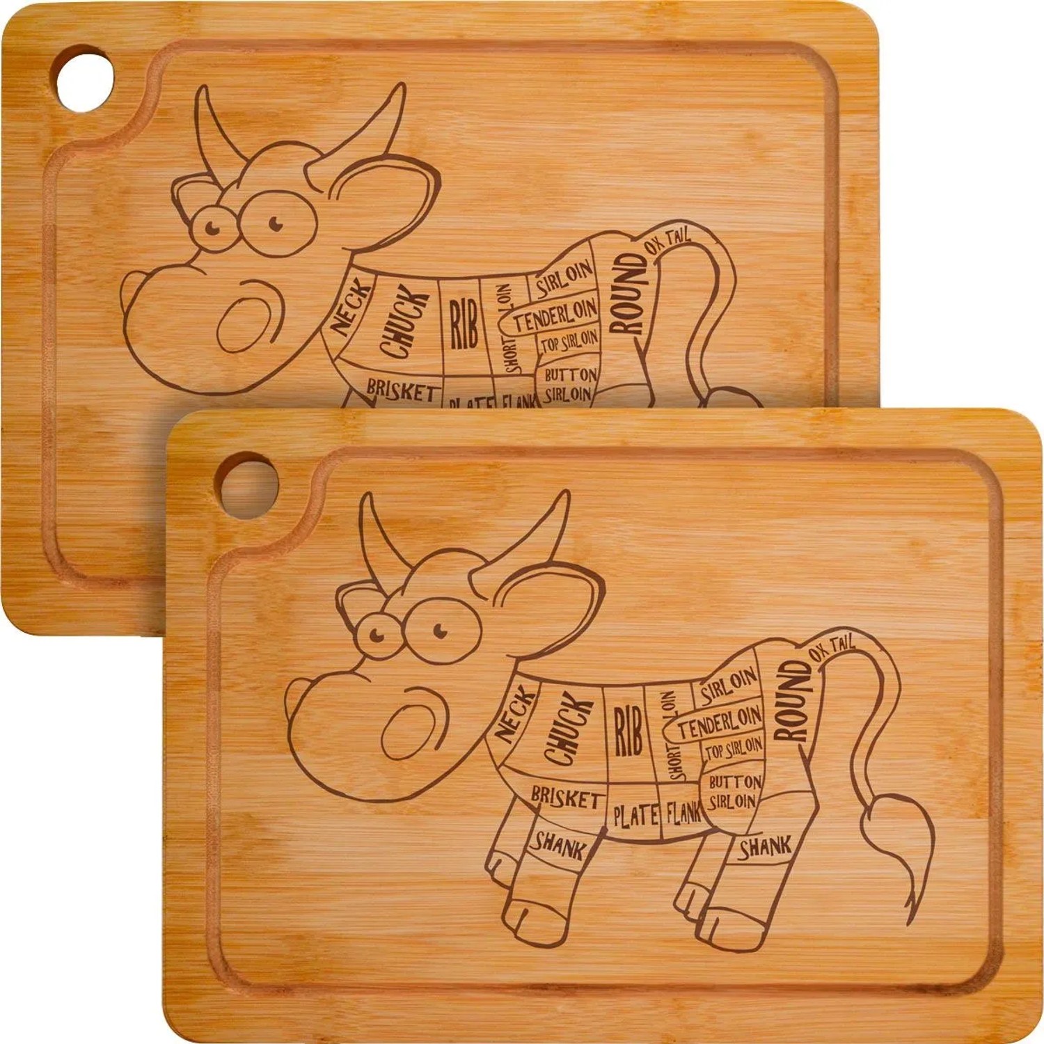 DuneDesign Schneidebrett aus Bambus 33 x 23 x 2 cm mit Saftrille