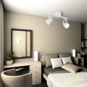 Näve LED-Spot Agona, 2-flammig, weiß antik, im Schlafzimmer montiert.