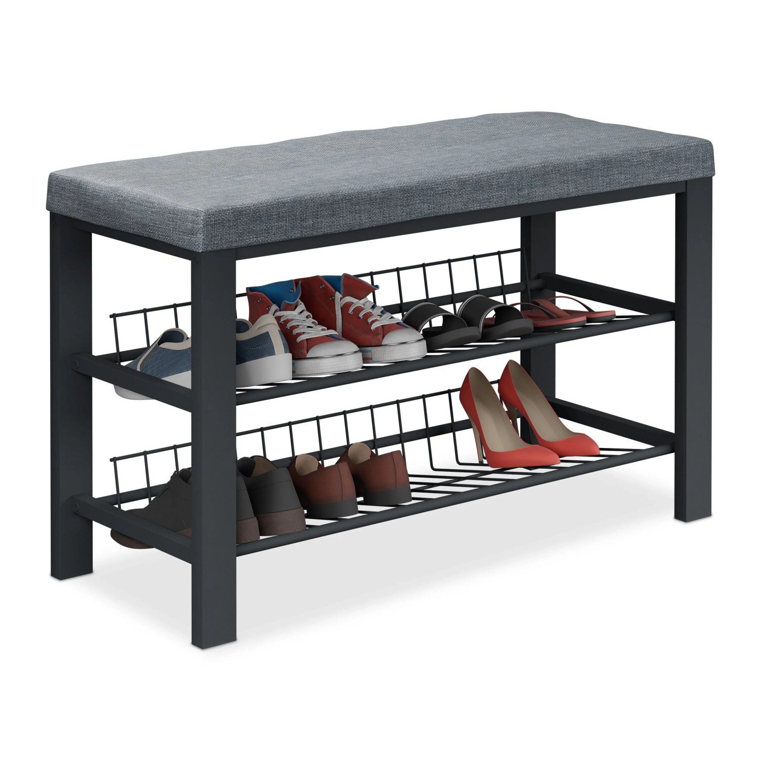 Relaxdays Schuhbank Metall Grau Schwarz mit Polster 50,5 cm x 82 cm x 33 cm 7,5 kg