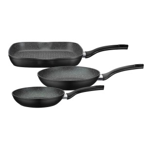 GSW Pfannen-Set Gourmet Granit, 3-teilig: Bratpfannen und Grillpfanne mit Granit-Optik.