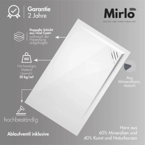 Mirlo Mineralguss Duschwanne, extra flach, creme, 80x90 cm, mit Ablaufschutz.