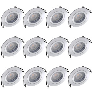 Oktaplex 12er Set Deckeneinbaustrahler Aluminium Lyon Flach 3-Stufen Dimmbar 2700K Warmweiß 380lm 4,8W Spot