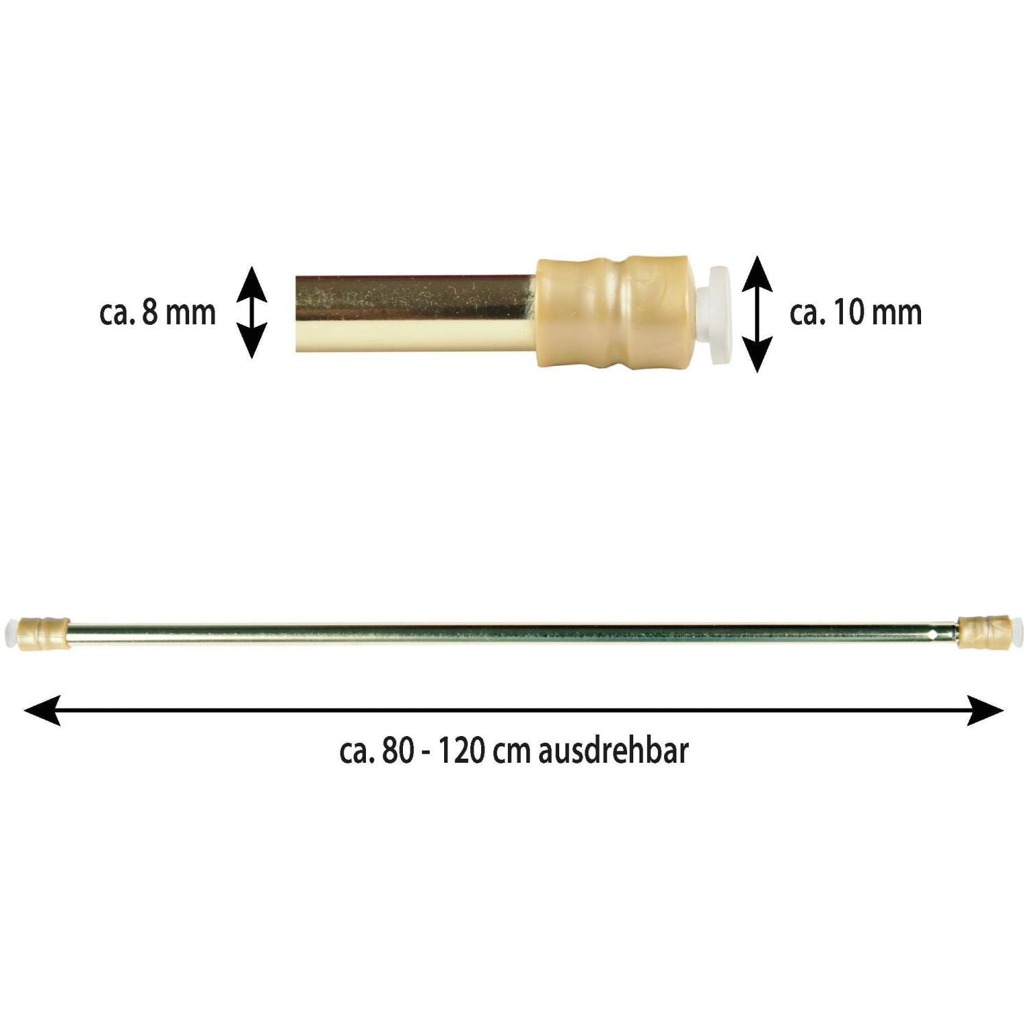 Bestlivings Klemmstange, gold glänzend, 80-120cm, ausziehbar für Gardinen & Vorhänge.