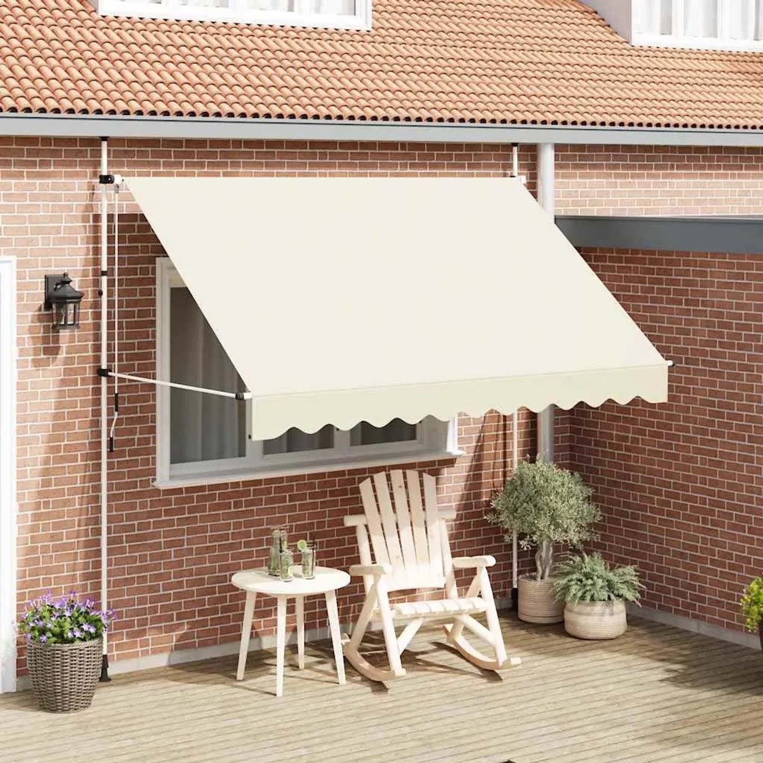 Cremeweiße, handbetriebene vidaXL Markise 300 cm über Fenster. Ideal für Terrasse & Garten.
