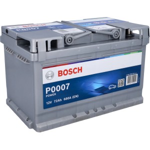 Graue Bosch PowerLine SLI Autobatterie 72Ah/680A für zuverlässige Startleistung.
