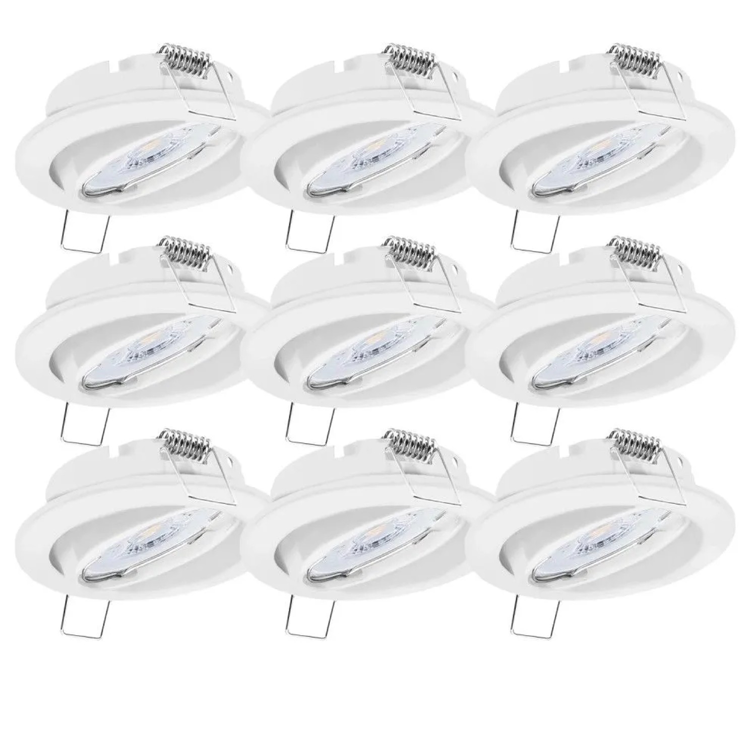 Oktaplex Dijon 9er Set LED-Einbaustrahler Stufenlos Dimmbar Schwenkbar Weiß 4,9W Warmweiß 2700K 230V Flach Lochmaß 68 mm