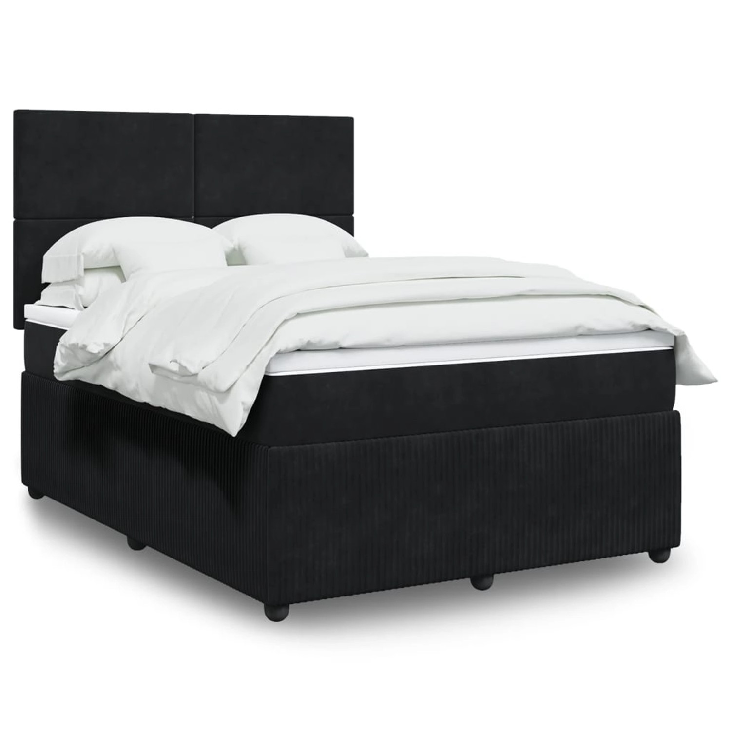 Schwarzes vidaXL Boxspringbett (160x200 cm) mit Matratze und Samtbezug.