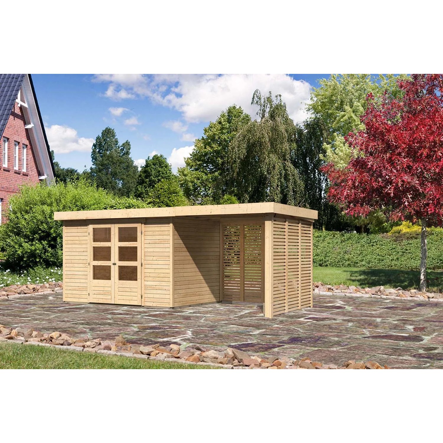 Karibu Holz-Gartenhaus Boras Natur Flachdach Unbehandelt 298 cm x 213 cm
