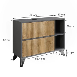 Vicco Waschbeckenunterschrank Leano, anthrazit/Bergeiche, 80 cm breit, mit 2 Schubladen.