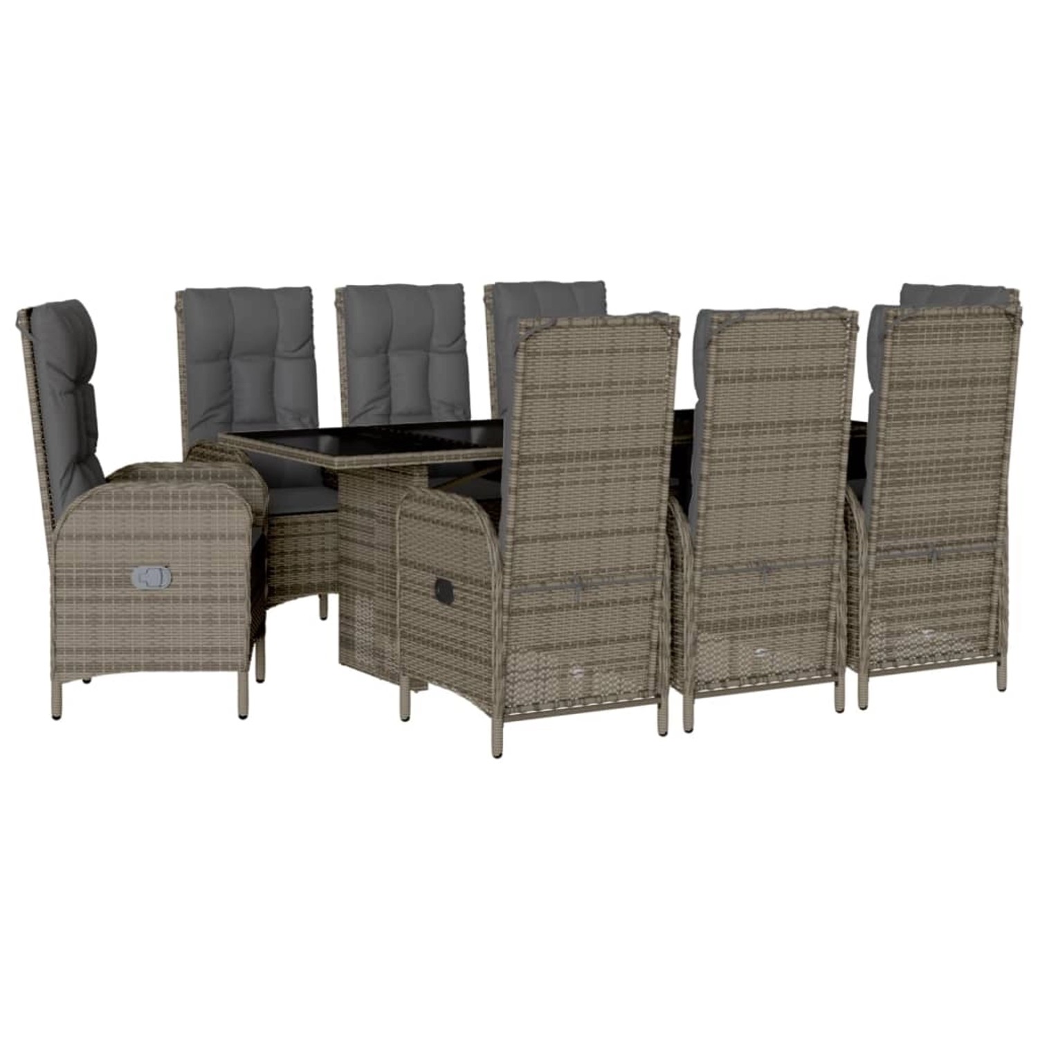 vidaXL 9-Tlg Garten-Essgruppe mit Kissen Grau Poly Rattan 3213528 günstig online kaufen