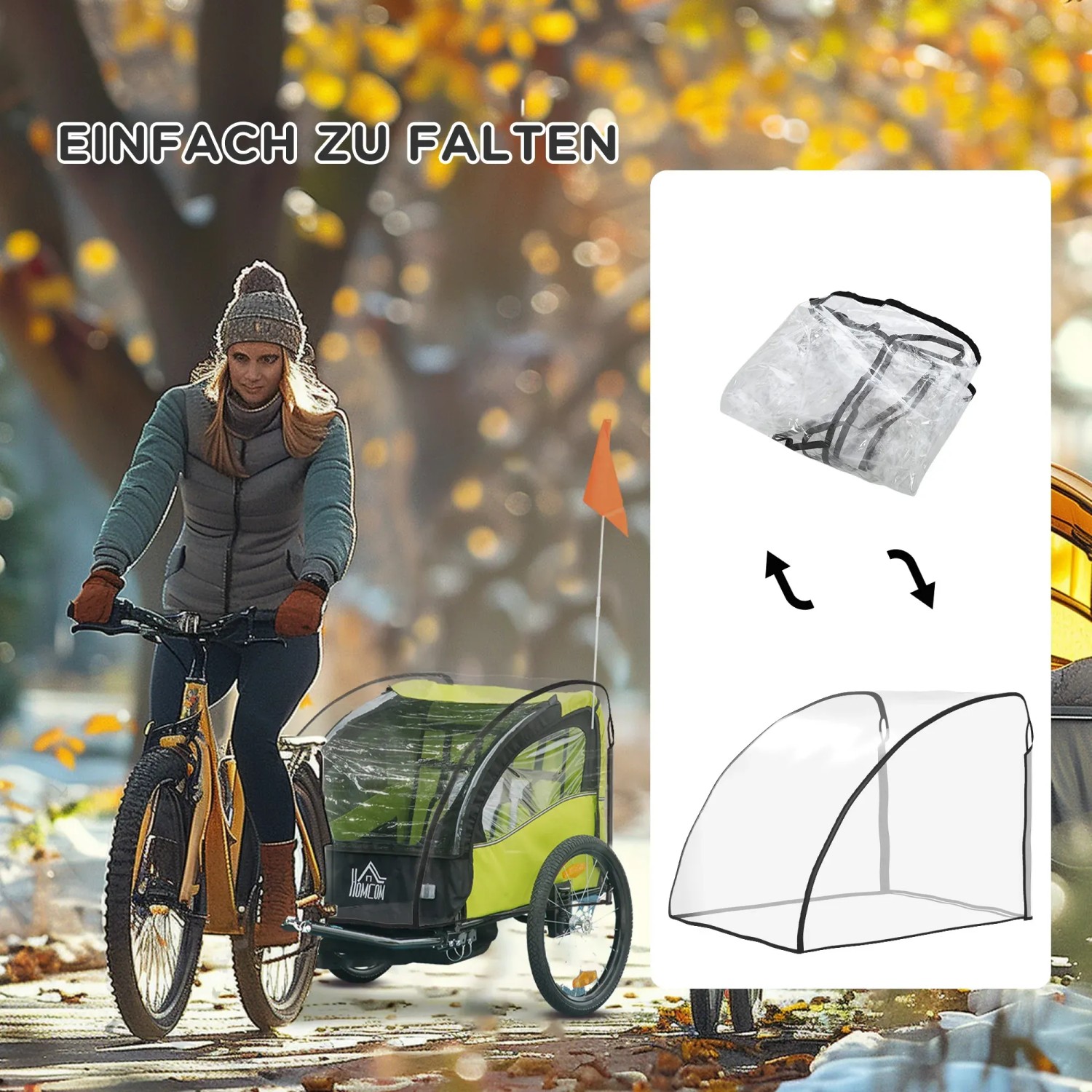 HOMCOM Regenschutz für Fahrradanhänger, transparenter Regenüberzug für sichere Fahrradtouren mit Kind.