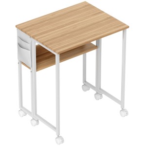 HOMCOM Klappbarer Schreibtisch in Natur mit Rollen, klein und platzsparend für Home Office.