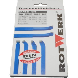 Rotwerk Hartmetall-Drehmeißelsatz, 6-teilig, 8x8mm, für Drehmaschinen. Werkzeugstahl mit Hartmetallplatten.