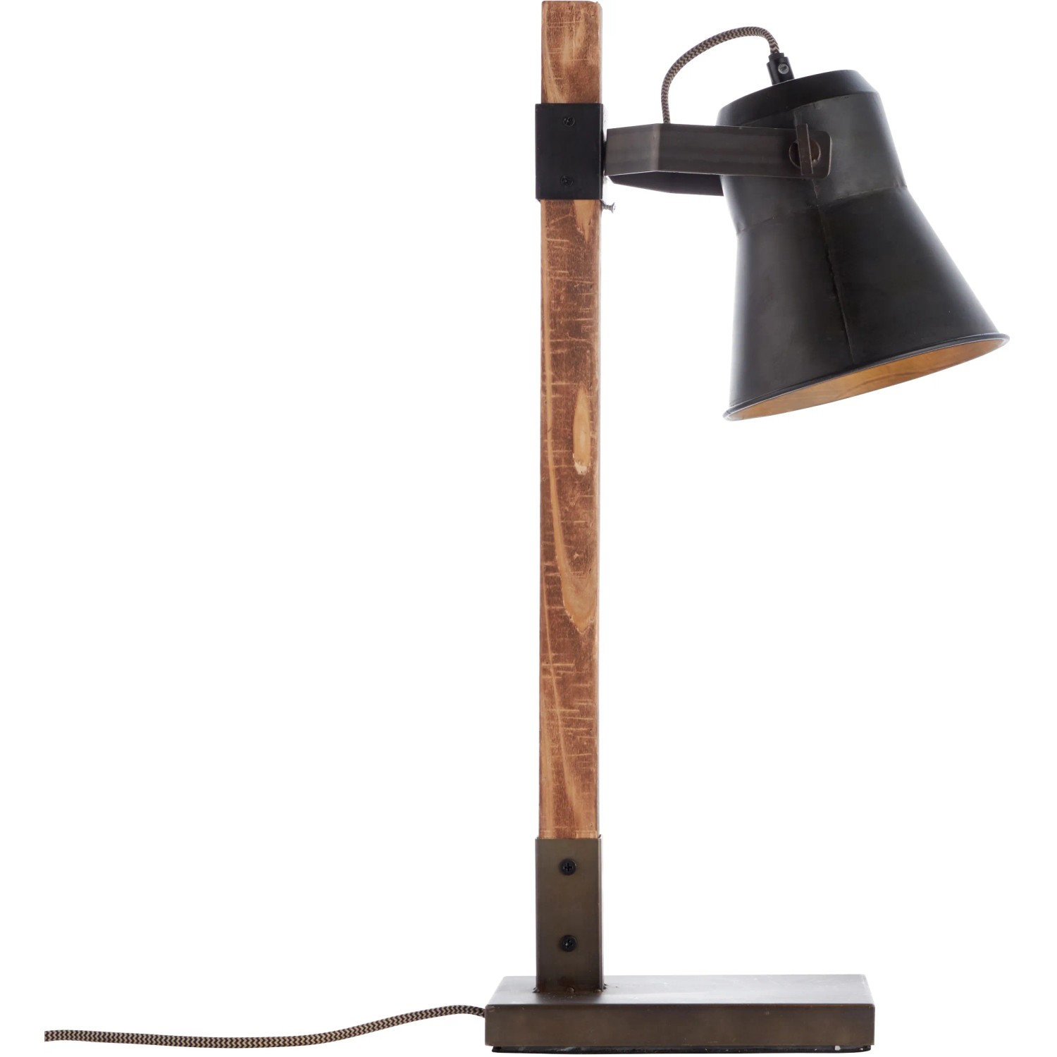 Schwarze Brilliant Tischleuchte Plow aus Stahl und Holz, Design-Tischlampe für den Innenbereich.