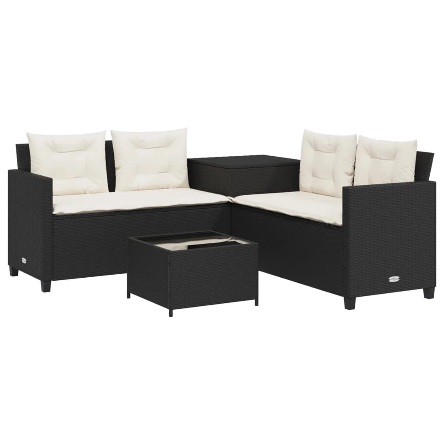 vidaXL Gartensofa in L-Form mit Tisch und Kissen Schwarz Poly Rattan 369027 günstig online kaufen