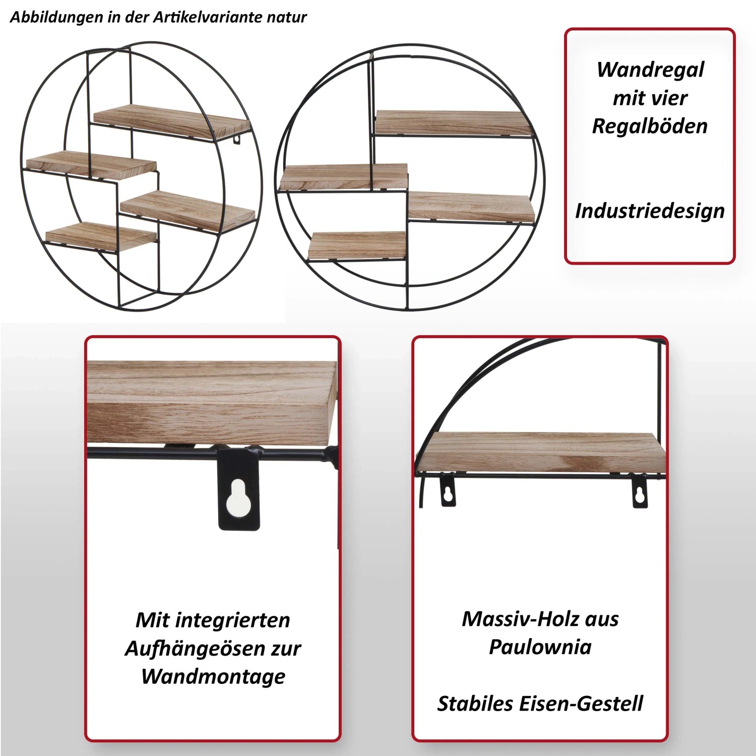 MCW Wandregal K76, 45x45cm, weiß, mit 4 Regalböden im Industrial Design.