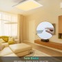 Flache, quadratische LED Deckenleuchte, 60x60 cm, warmweißes Licht, weiße Umrandung.