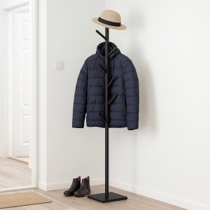 Relaxdays Garderobenständer Holz Schwarz 8 Haken Höhenverstellbar 177 cm x 30 cm x 30 cm 2,4 kg