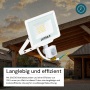 Weißer LUXULA LED Strahler 20W mit Bewegungsmelder für den Außenbereich. Wetterfestes Flutlicht mit warmweißem Licht.