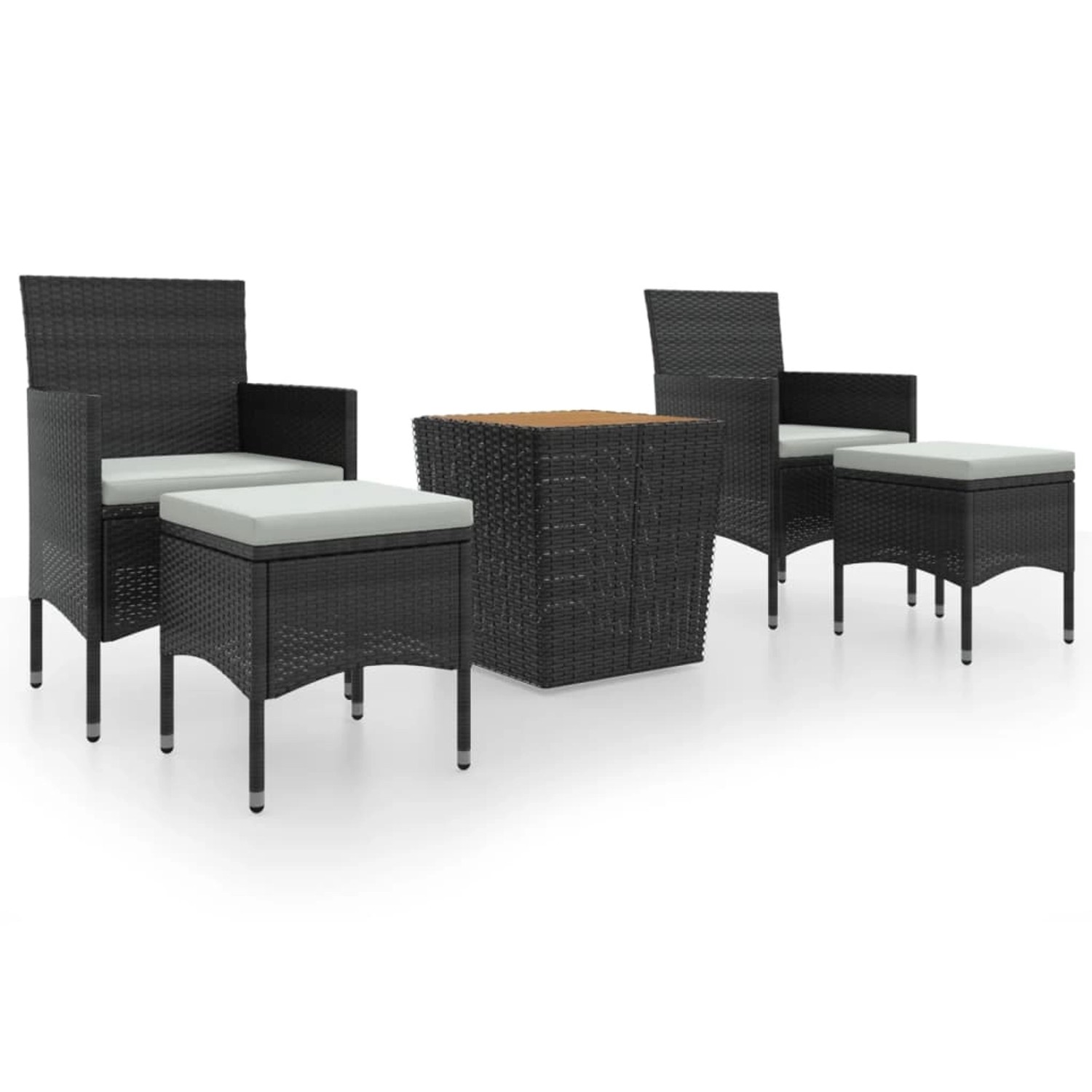 vidaXL 5-tlg Garten-Bistro-Set Poly Rattan Massivholz Akazie Schwarz Modell 1