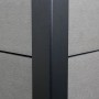 Detailaufnahme: Graues WPC Balkonhochbeet mit schwarzem Alu-Pfosten.