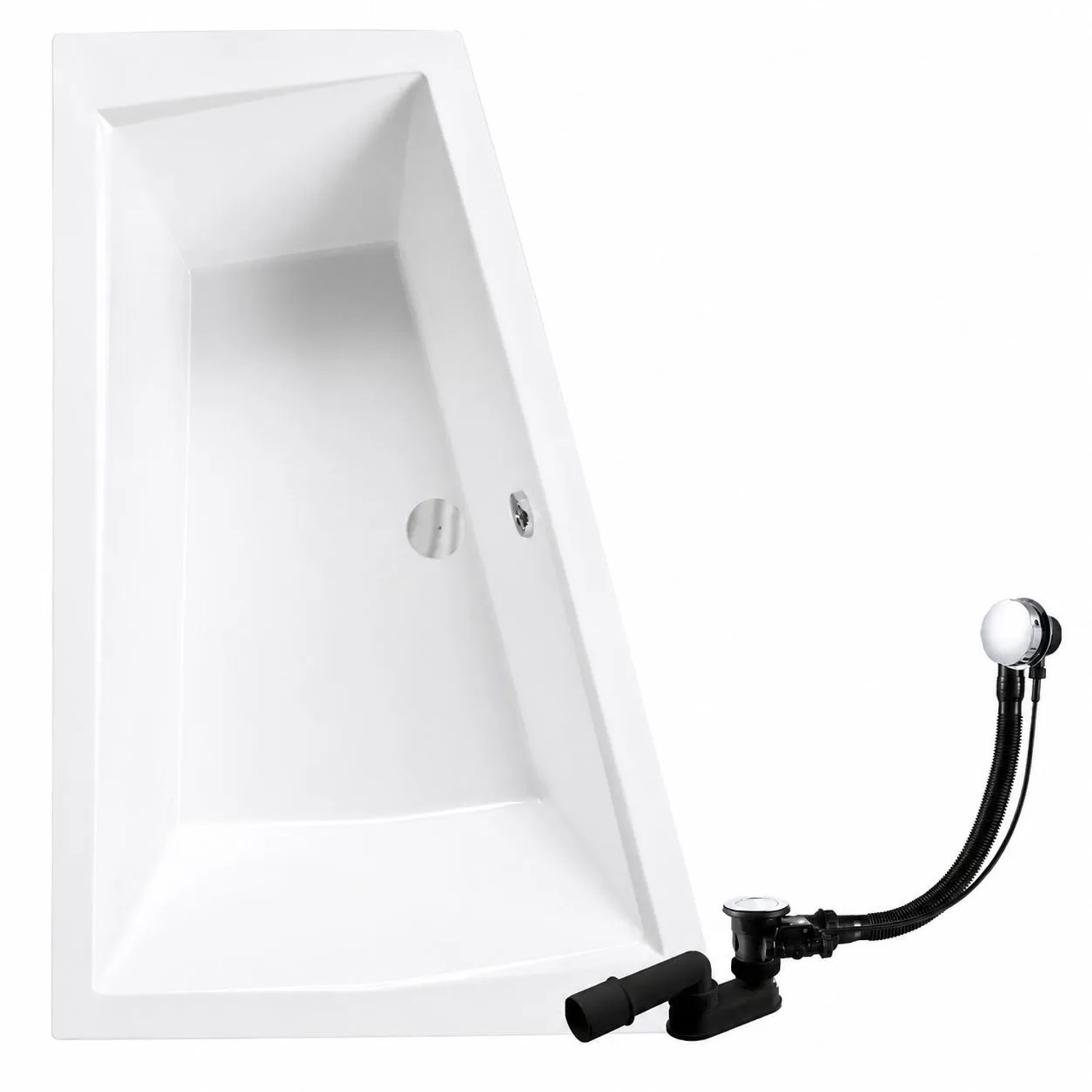 KOLMAN Badewanne Eckwanne 170 x 125 Cm Links Inkl. Ablauf Und Füße Mit 1 Kopfstütze Mit Bambus Badewannenablage