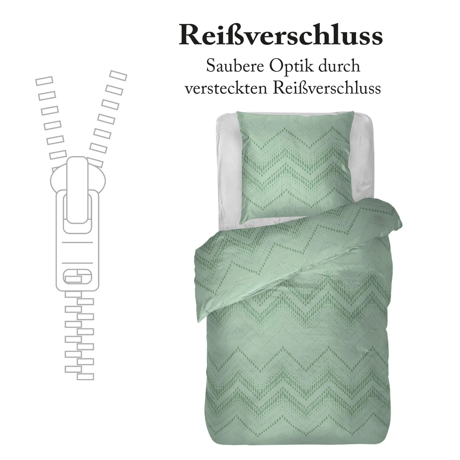 Bestlivings Renforce Bettwäsche in Mint mit Zickzackmuster, 135x200 cm & 80x80 cm.