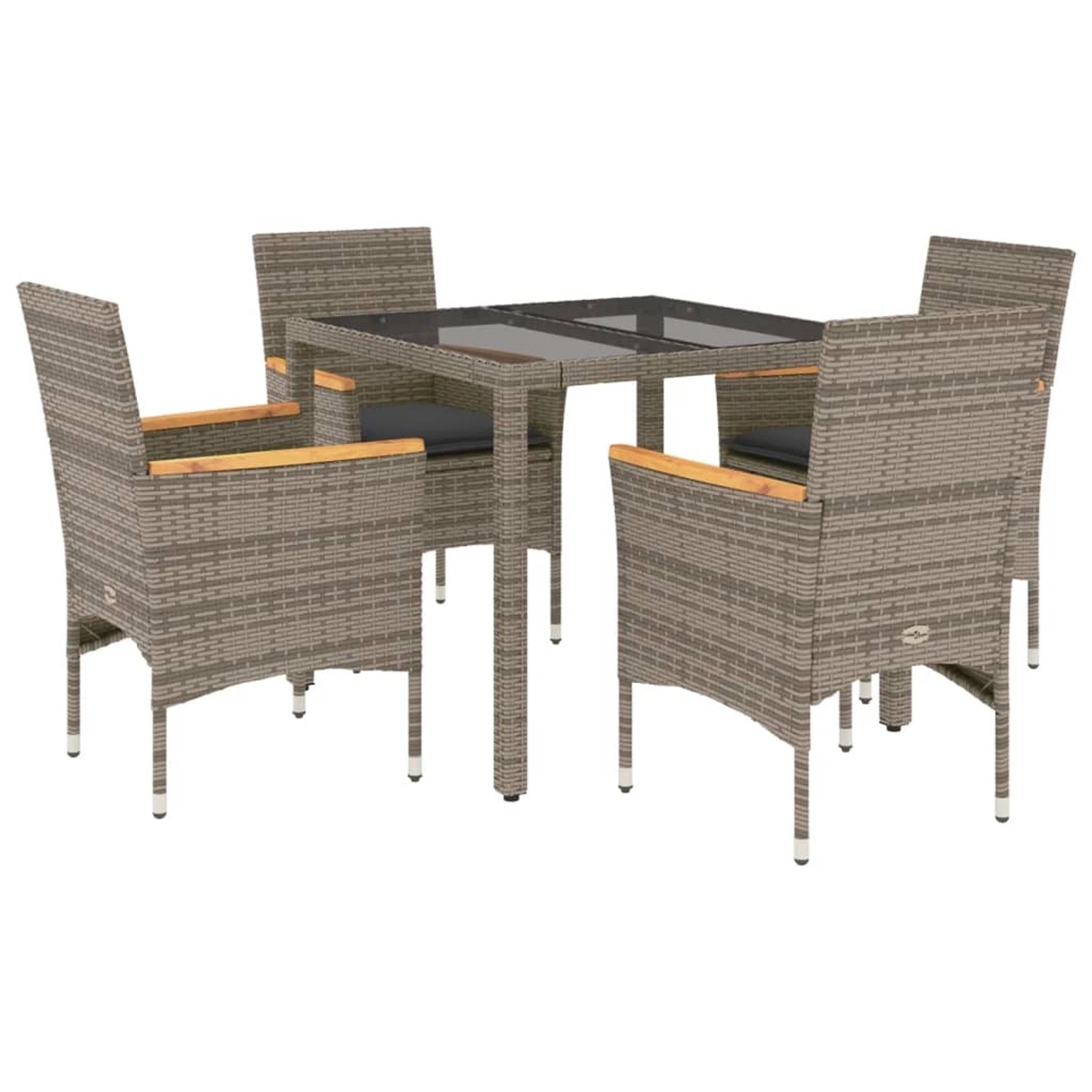 vidaXL 5-Tlg Garten-Essgruppe mit Kissen Grau Poly Rattan und Glas 3278652