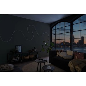 Paulmann MaxLED Flow LED-Streifen Basis-Set, 1,5m, warmweiß, an Wand im Wohnzimmer.