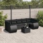 Schwarze 8-tlg. vidaXL Garten-Sofagarnitur aus Polyrattan mit Kissen und Tisch.