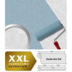 Struktur Tapete Geometrisch Weiß, überstreichbar mit Farbroller in Blau.