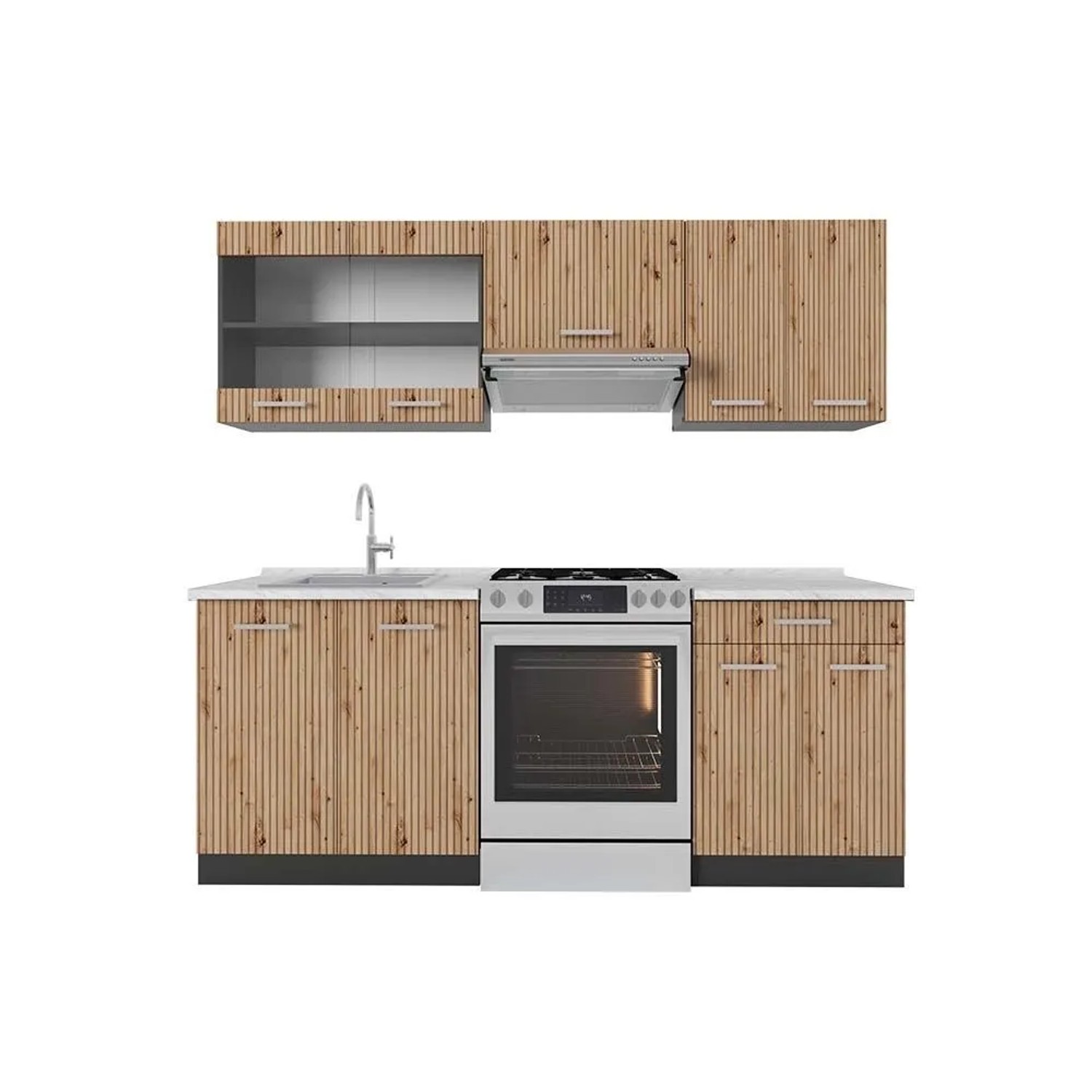 Vicco R-Line Küchenzeile Artisan Eiche Anthrazit 200 cm AP Marmor ohne E-Geräte