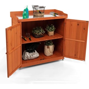 Costway Gartenschrank Holz Lagerschrank Garten 98,5x48x100cm