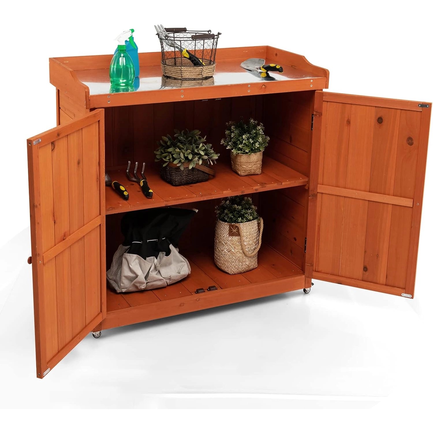 Costway Gartenschrank Holz Lagerschrank Garten 98,5x48x100cm