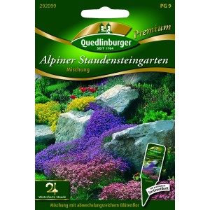 Quedlinburger Alpiner Stauden Steingarten Blumensamen-Mischung mit blühenden Polsterstauden.