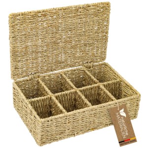HMF 37090-33CM Teebox Teebeutel Geflochten Seegras Tee Aufbewahrungsbox 8 Großen Fächern 33 x 21 x 10 cm