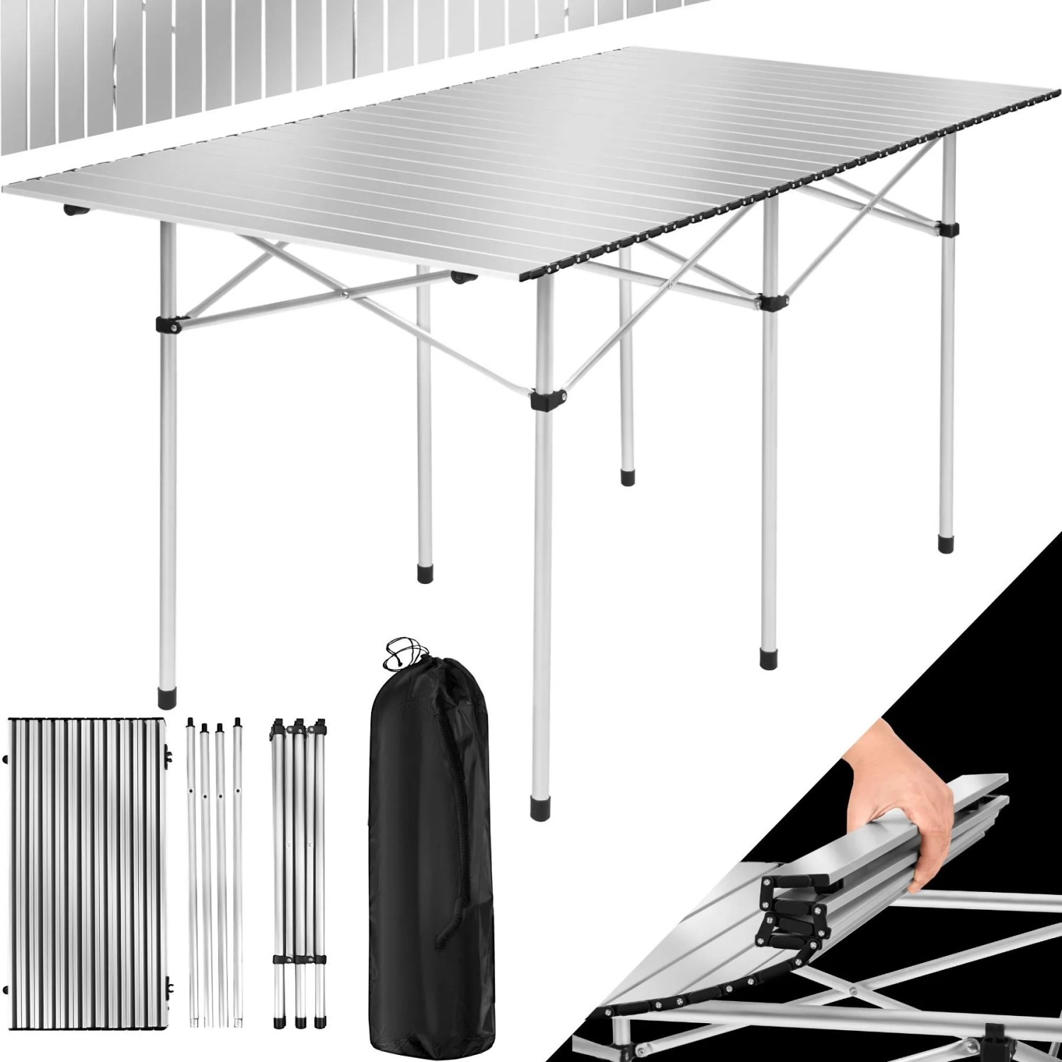 Tectake Aluminium Campingtisch  Klappbar Wetterfest  140 x 70 x 70 cm Grau