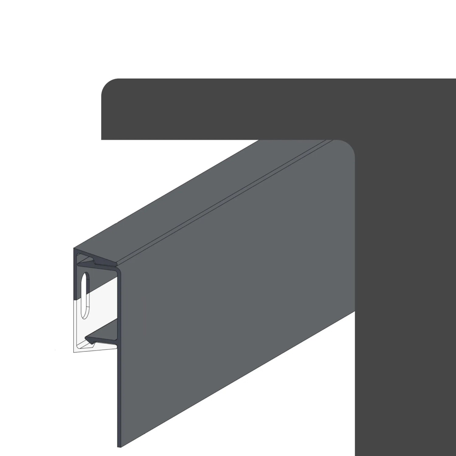 Anthrazitfarbenes Protektor Noppenbahnprofil Universal aus PVC für den Außenputz.