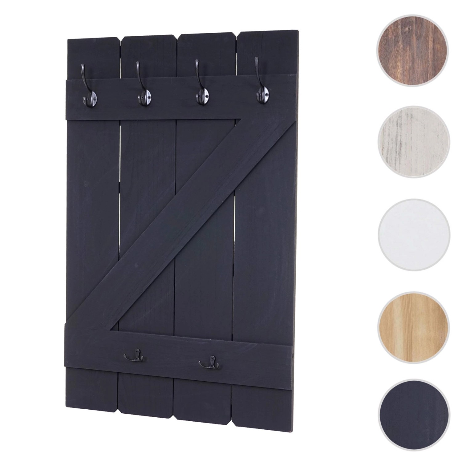 Dunkelgraue MCW Wandgarderobe D13 im Shabby-Look mit 6 Haken und 12 Aufhängungsmöglichkeiten.