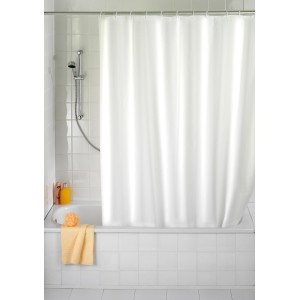 Weißer Wenko Duschvorhang aus Polyester, Uni Design, 120x200 cm, mit Duschvorhangringen.