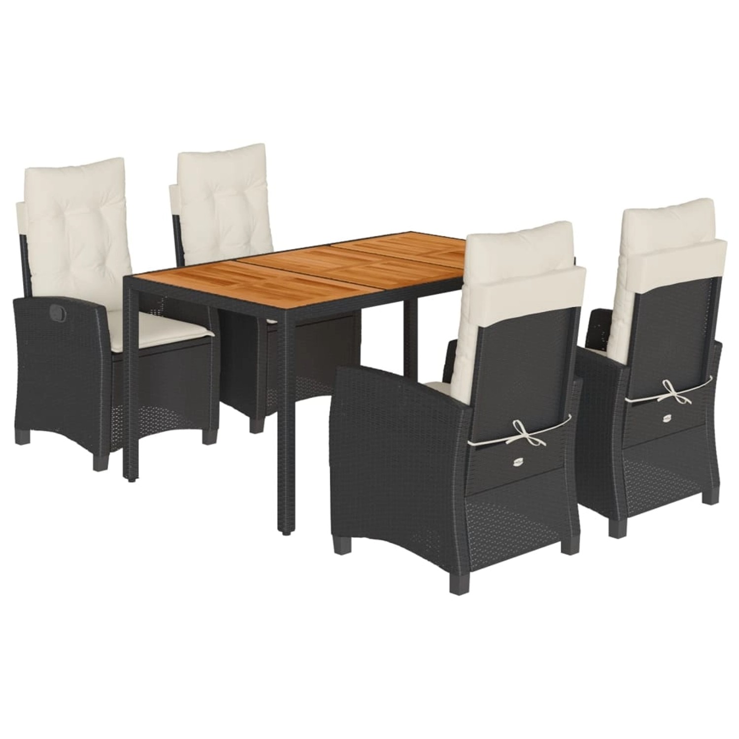 vidaXL 5-Tlg Garten-Essgruppe mit Kissen Schwarz Poly Rattan 3212656