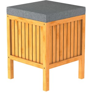 Eisl Wäschesammler aus Bambus mit Deckel und grauem Sitzkissen.