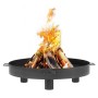 Schwarze CookKing Feuerschale Tunis Ø 60cm mit Feuerholz und Flammen.