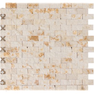 Marmormosaikmatte Sunny Beige Brick, 32x32 cm, für individuelle Wandgestaltung.
