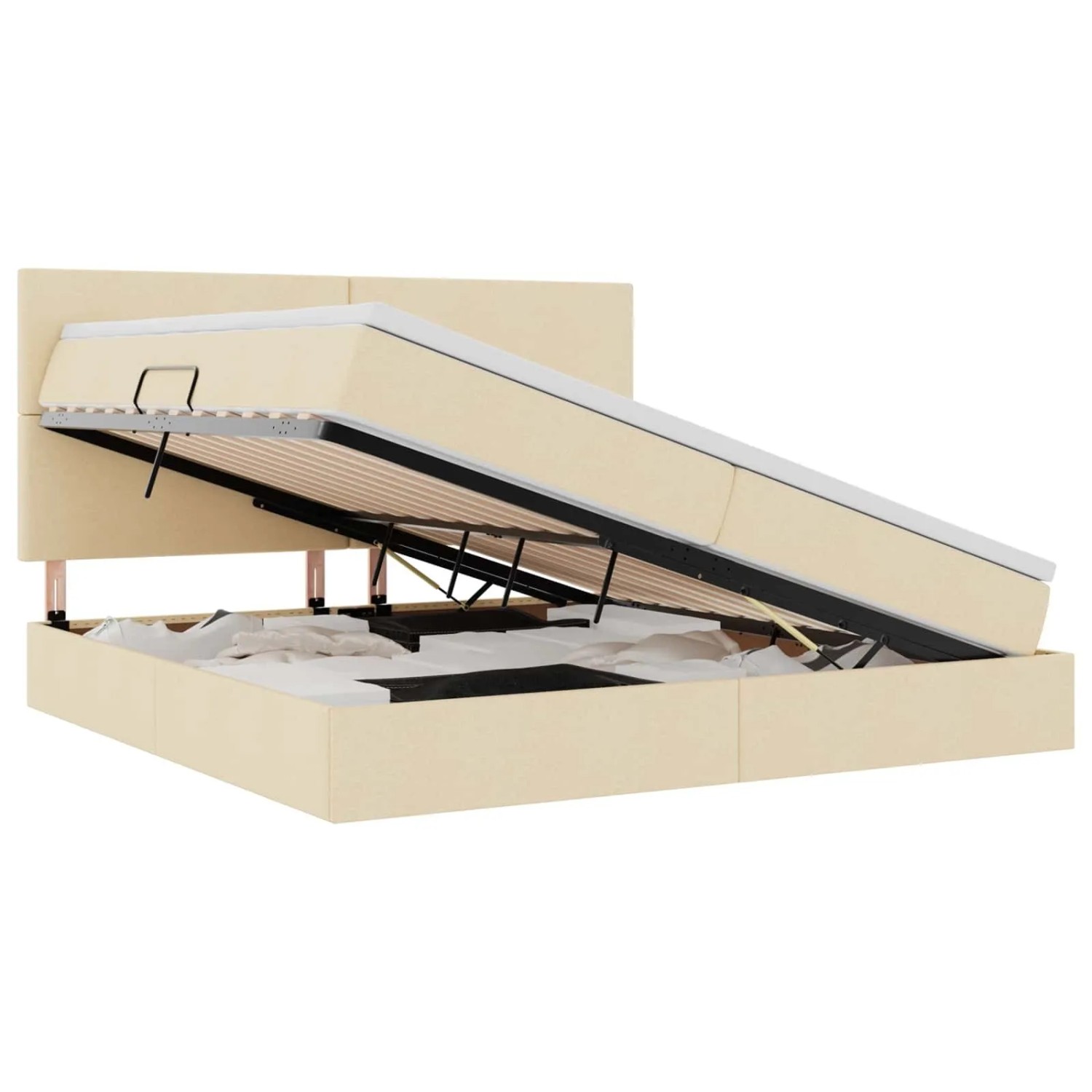 vidaXL Aufbewahrungsbett mit Matratze Creme 200 x 200 cm Polyester 3371743