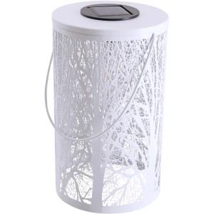 Weiße Näve LED Solarleuchte mit Waldmotiv, 20 cm hoch, für Garten und Balkon.